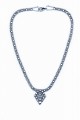 We carry this nickel necklace in size 15 in.  Its width is 1 in.  Custom sizes are available with 8-week delivery.  For help with sizing, please contact us by phone:  Shop hours are 10:00 - 6:00 daily, Central Time, from May through December, and 10:30 - 5:00 January through April.